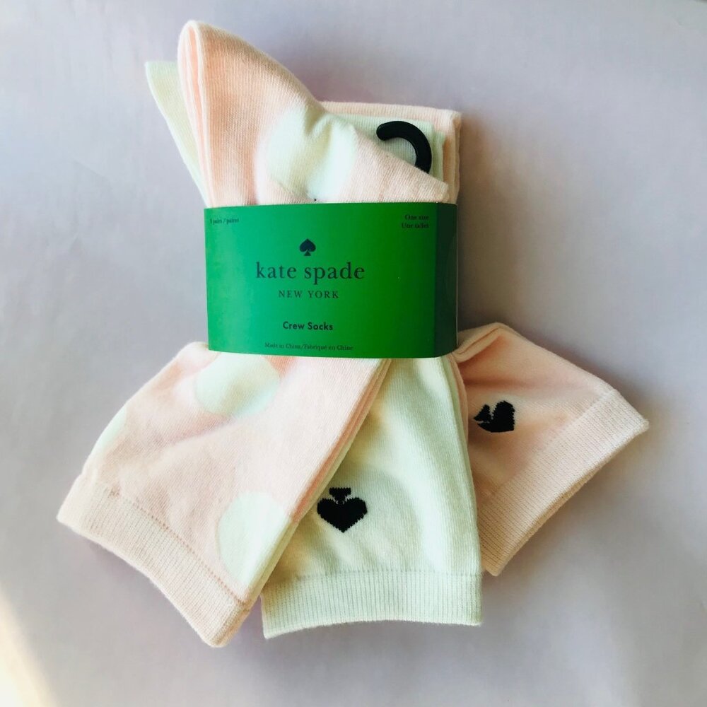 Kate Spade New York Pink White  Crew Socks   3 Pairs